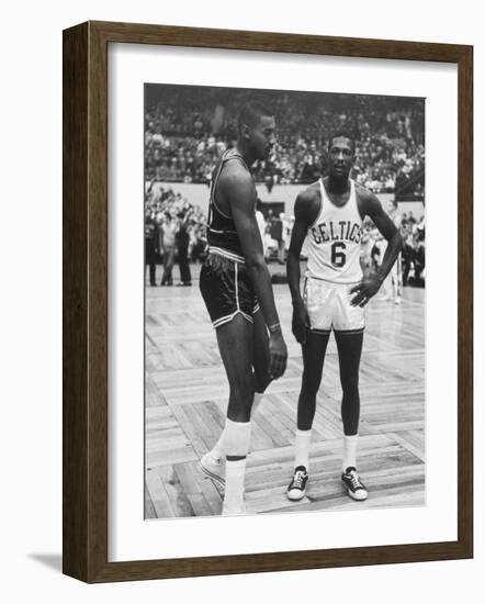 Basketball Players Bill Russell and Wilt Chamberlain During Game-null-Framed Premium Photographic Print