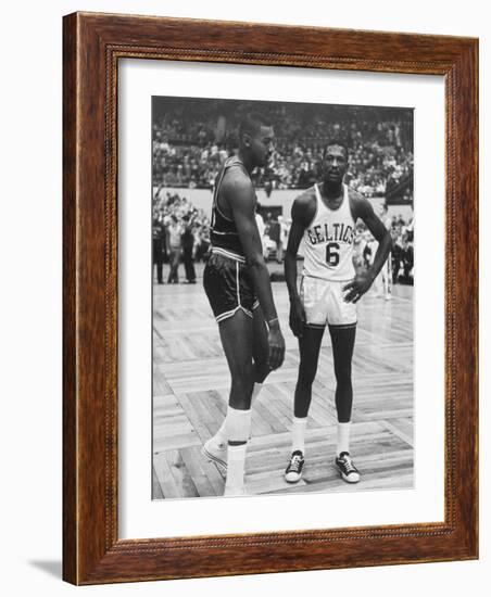 Basketball Players Bill Russell and Wilt Chamberlain During Game-null-Framed Premium Photographic Print