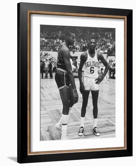 Basketball Players Bill Russell and Wilt Chamberlain During Game-null-Framed Premium Photographic Print