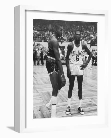 Basketball Players Bill Russell and Wilt Chamberlain During Game-null-Framed Premium Photographic Print