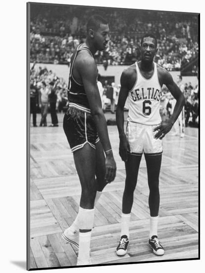 Basketball Players Bill Russell and Wilt Chamberlain During Game-null-Mounted Premium Photographic Print