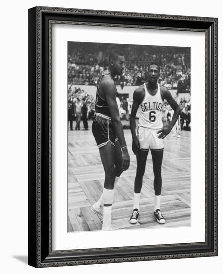 Basketball Players Bill Russell and Wilt Chamberlain During Game-null-Framed Premium Photographic Print