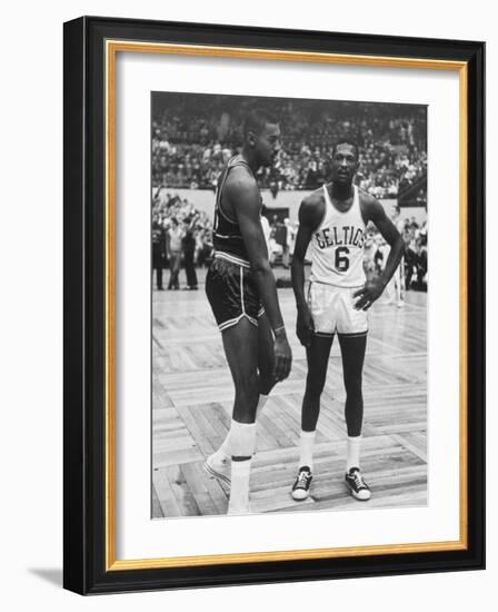 Basketball Players Bill Russell and Wilt Chamberlain During Game-null-Framed Premium Photographic Print