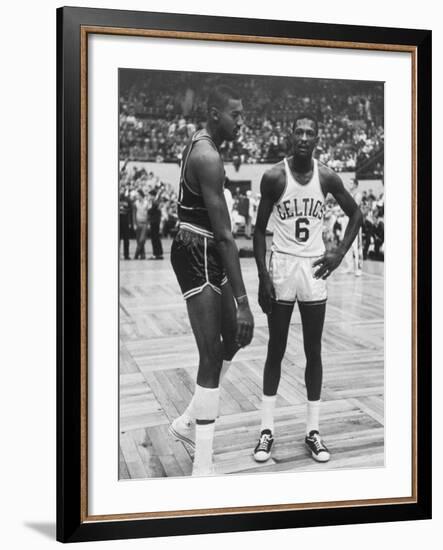 Basketball Players Bill Russell and Wilt Chamberlain During Game-null-Framed Premium Photographic Print