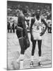 Basketball Players Bill Russell and Wilt Chamberlain During Game-null-Mounted Premium Photographic Print