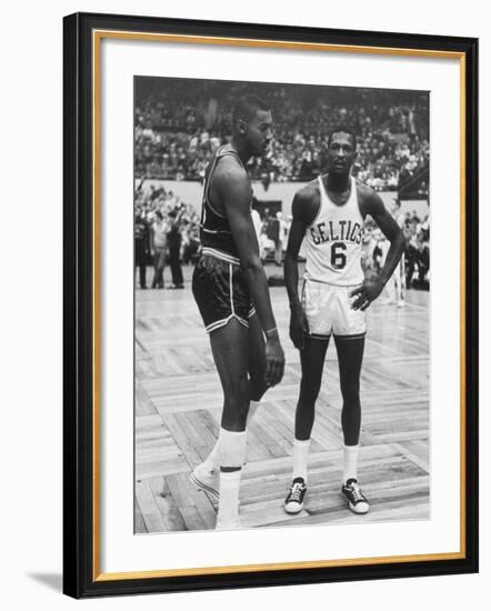 Basketball Players Bill Russell and Wilt Chamberlain During Game-null-Framed Premium Photographic Print