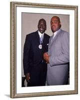 Basketball Players Michael Jordan and Charles Barkley at Great Sports Legend Dinner-Sylvain Gaboury-Framed Premium Photographic Print