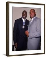 Basketball Players Michael Jordan and Charles Barkley at Great Sports Legend Dinner-Sylvain Gaboury-Framed Premium Photographic Print
