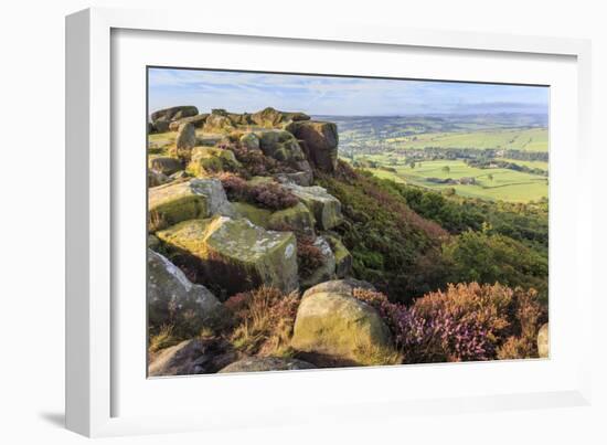 Baslow Edge, early autumn heather, view to Baslow village, Peak District Nat'l Park, England-Eleanor Scriven-Framed Photographic Print