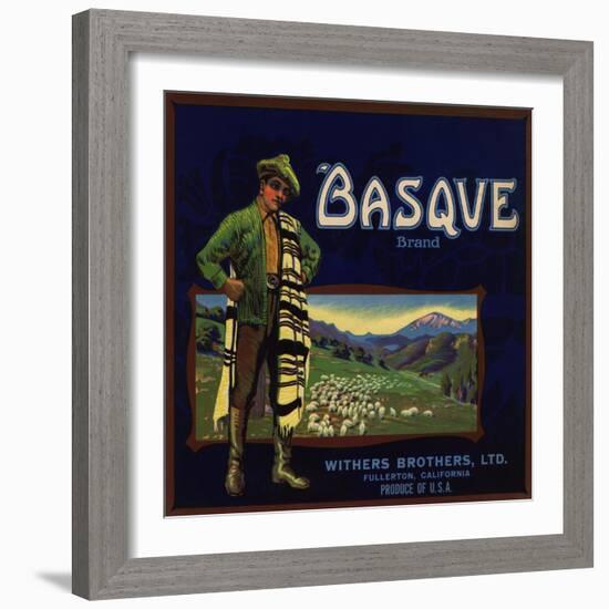 Basque Brand - Fullerton, California - Citrus Crate Label-Lantern Press-Framed Art Print