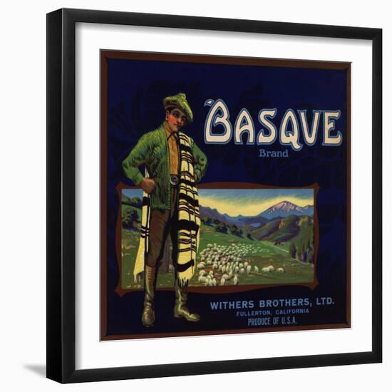 Basque Brand - Fullerton, California - Citrus Crate Label-Lantern Press-Framed Art Print