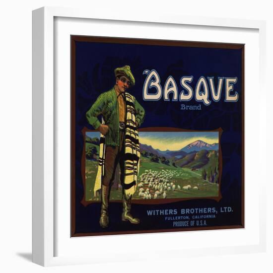 Basque Brand - Fullerton, California - Citrus Crate Label-Lantern Press-Framed Art Print