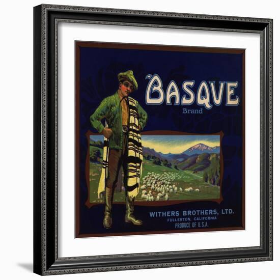 Basque Brand - Fullerton, California - Citrus Crate Label-Lantern Press-Framed Art Print