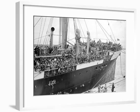 Basque Refugee Children from Bilbao Crowd the Deck of the Barcelona Liner Habana-null-Framed Photographic Print