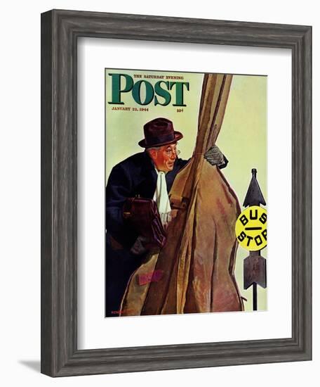 "Bass Fiddle at Bus Stop," Saturday Evening Post Cover, January 22, 1944-Howard Scott-Framed Giclee Print