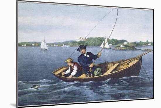 Bass Fishing-Currier & Ives-Mounted Giclee Print