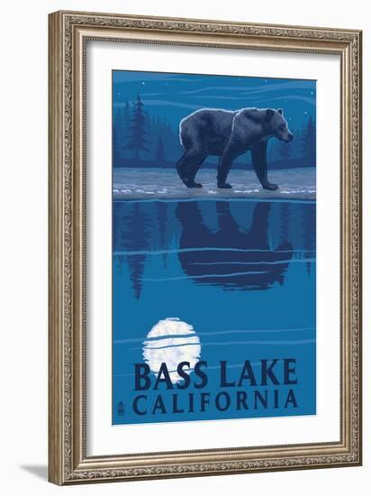 Bass Lake, California - Bear at Night-Lantern Press-Framed Art Print