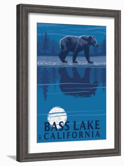 Bass Lake, California - Bear at Night-Lantern Press-Framed Art Print