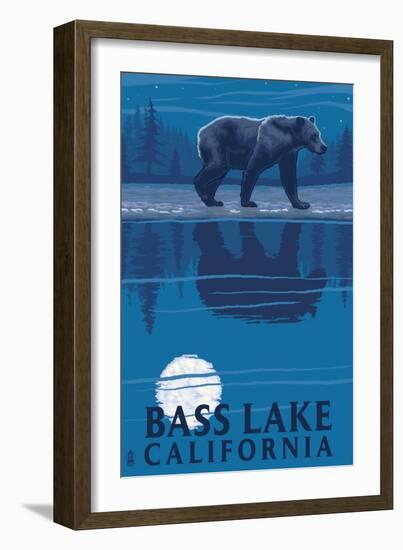 Bass Lake, California - Bear at Night-Lantern Press-Framed Art Print