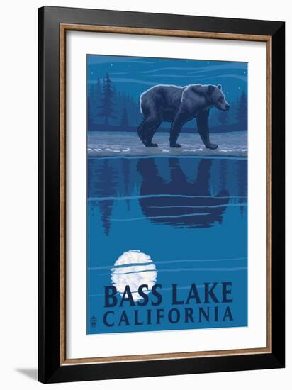 Bass Lake, California - Bear at Night-Lantern Press-Framed Art Print