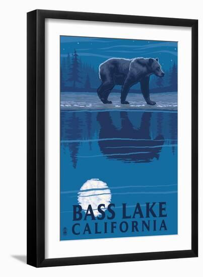Bass Lake, California - Bear at Night-Lantern Press-Framed Art Print