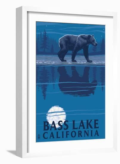 Bass Lake, California - Bear at Night-Lantern Press-Framed Art Print