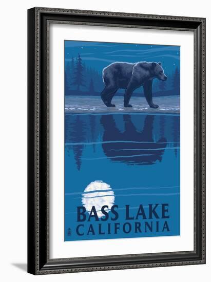 Bass Lake, California - Bear at Night-Lantern Press-Framed Art Print