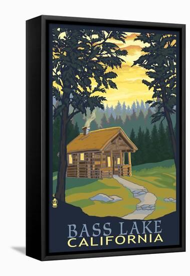 Bass Lake, California - Cabin Scene-Lantern Press-Framed Stretched Canvas