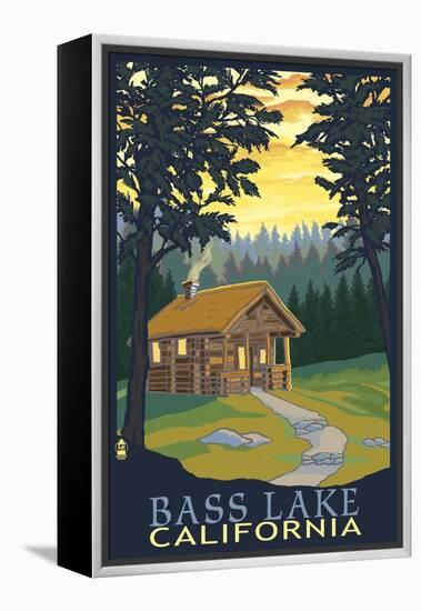 Bass Lake, California - Cabin Scene-Lantern Press-Framed Stretched Canvas