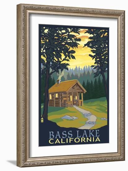 Bass Lake, California - Cabin Scene-Lantern Press-Framed Art Print