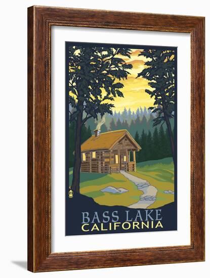 Bass Lake, California - Cabin Scene-Lantern Press-Framed Art Print