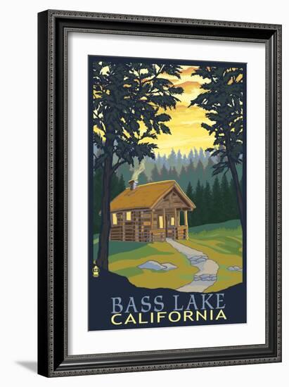 Bass Lake, California - Cabin Scene-Lantern Press-Framed Premium Giclee Print