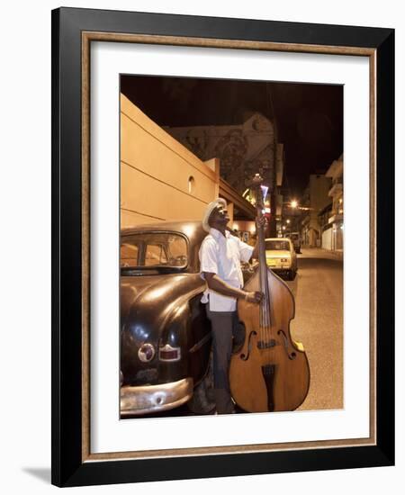 Bass Player, Santiago De Cuba, Cuba, West Indies, Central America-Angelo Cavalli-Framed Photographic Print