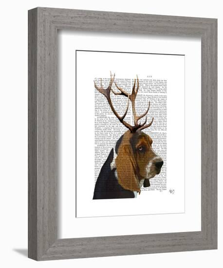 Basset Hound and Antlers-Fab Funky-Framed Art Print