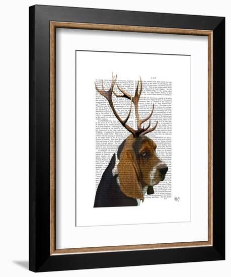 Basset Hound and Antlers-Fab Funky-Framed Art Print