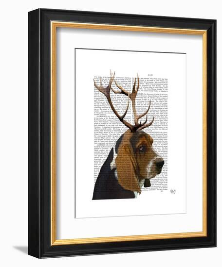 Basset Hound and Antlers-Fab Funky-Framed Art Print