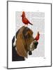 Basset Hound and Birds-Fab Funky-Mounted Art Print