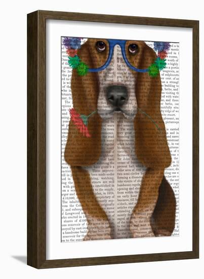 Basset Hound Flower Glasses-Fab Funky-Framed Art Print