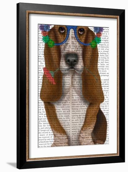 Basset Hound Flower Glasses-Fab Funky-Framed Art Print