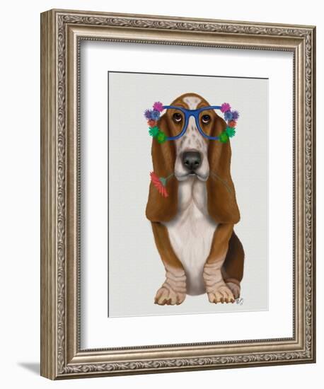 Basset Hound Flower Glasses-Fab Funky-Framed Art Print