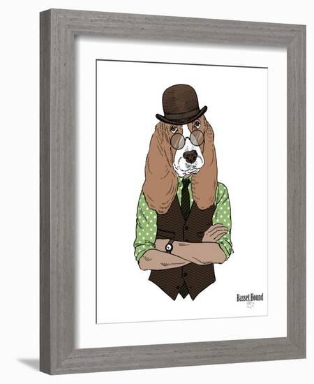 Basset Hound in Retro Style-Olga Angellos-Framed Art Print