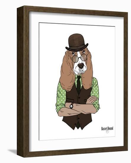 Basset Hound in Retro Style-Olga Angellos-Framed Art Print