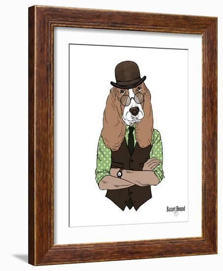 Basset Hound in Retro Style-Olga Angellos-Framed Art Print