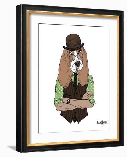 Basset Hound in Retro Style-Olga Angellos-Framed Art Print