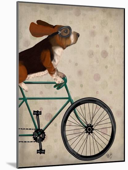 Basset Hound on Bicycle-Fab Funky-Mounted Art Print