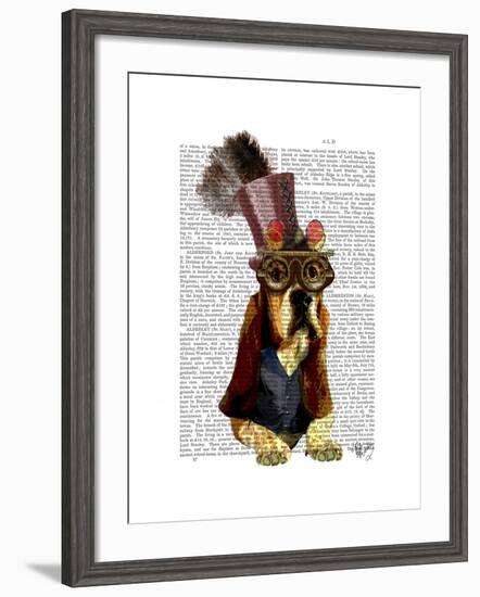 Basset Hound Steampunk Top Hat Goggles-Fab Funky-Framed Art Print