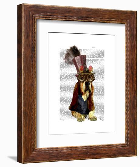 Basset Hound Steampunk Top Hat Goggles-Fab Funky-Framed Art Print