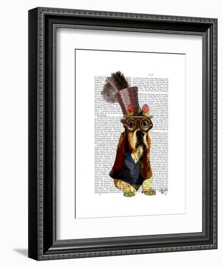 Basset Hound Steampunk Top Hat Goggles-Fab Funky-Framed Art Print