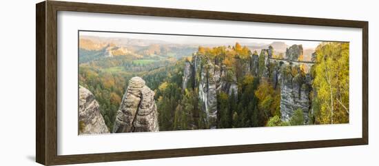 Bastei Bridge and Lilienstein, Elbe Sandstone Mountains, Saxon Switzerland National Park, Germany-Peter Adams-Framed Photographic Print