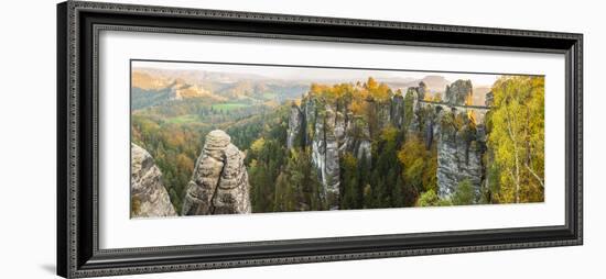 Bastei Bridge and Lilienstein, Elbe Sandstone Mountains, Saxon Switzerland National Park, Germany-Peter Adams-Framed Photographic Print